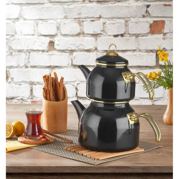 Falez Emirgan Enamel Teapot Set Black Emc1001