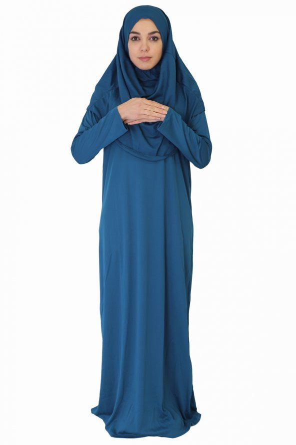 فستان صلاة باللون الأزرق البترولي الداكن بدون سحاب