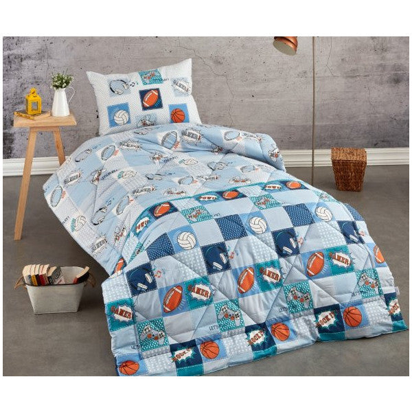 Komfort Home Single Printed Cotton Silicone Quilt + Pillow / C3