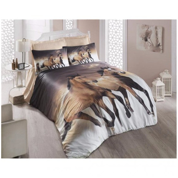 Komfort Home 3D Double Cotton Satin Duvet Cover Set (Horse)