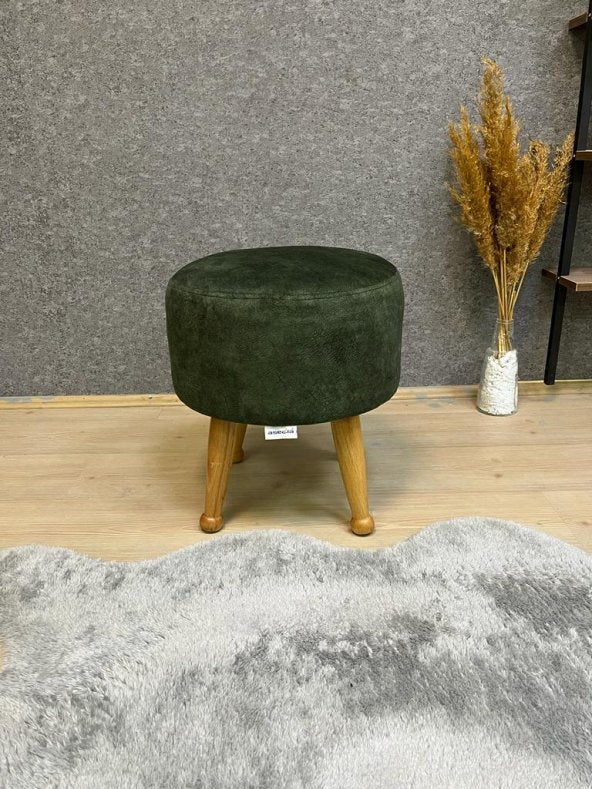 Miskin Natural Green Pouffe Foot End Seat Pouffe Makeup Chair Pouffe Bench Footrest Wooden Leg Pouffe