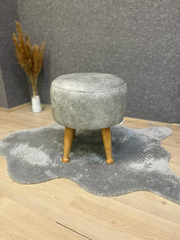 Miskin Natural Ash Gray Pouffe Foot End Seat Pouffe Makeup Chair Pouffe Bench Footrest Wooden Lege Pouffe