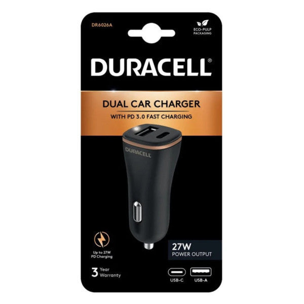 Duracell Car Charger Type-C Pd18W +2.4A Black