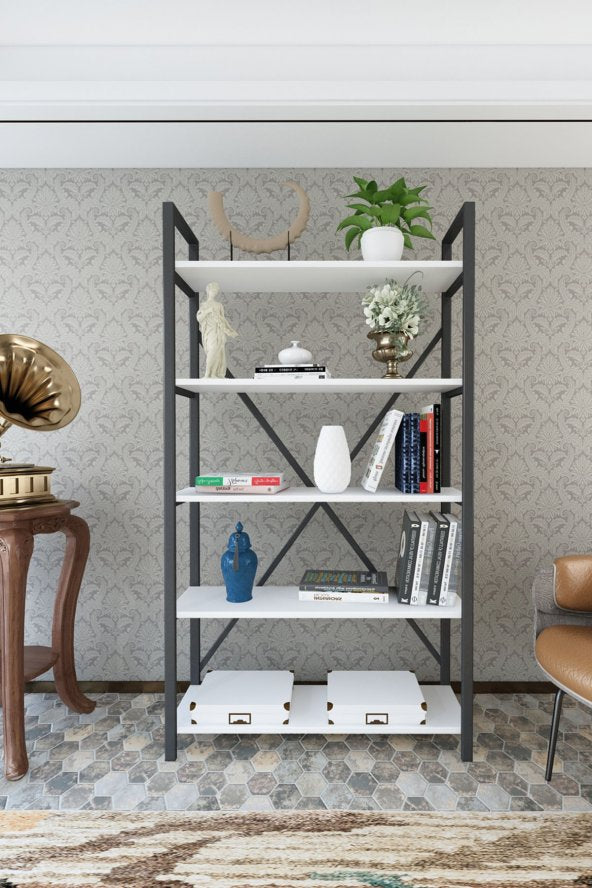 Wood House - Deniz Metal 5-Shelf Bookcase-White