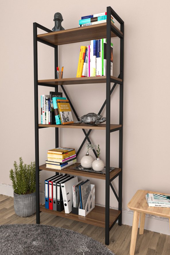 Wood House - Bahar 5 Pcs Shelf Bookcase - Walnut