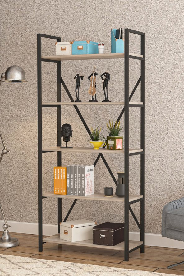 Wood House - Deniz Metal 5-Shelf Bookcase-Cordoba