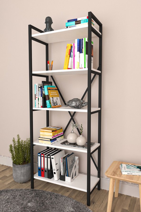 Wood House - Bahar 5-Shelf Bookcase - White