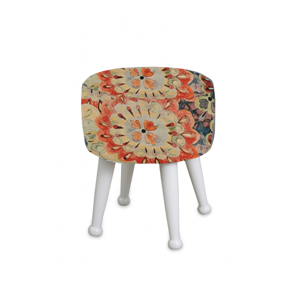 Miskin Lacquer Flower Pouffe Foot End Seat Pouffe Makeup Chair Pouffe Bench Footrest Wooden Leg Pouffe