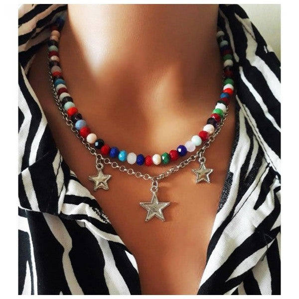 Mixed Color Crystal Stone Women Star Necklace