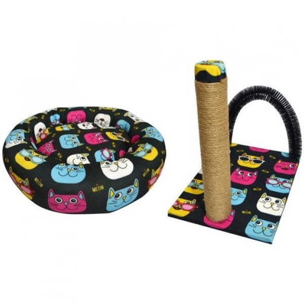 Biosand Simit Cat Bed and Scratching Set with Cat Pattern