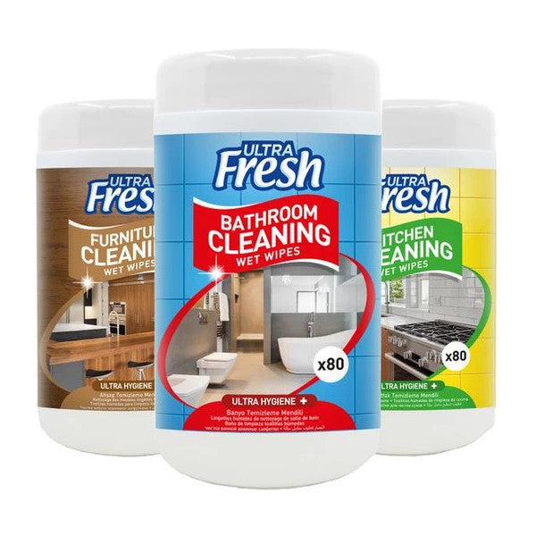 Ultra Fresh Bathroom & Furniture & Kitchen Cleaning Wipes Set 80 Sheets 3 Pieces