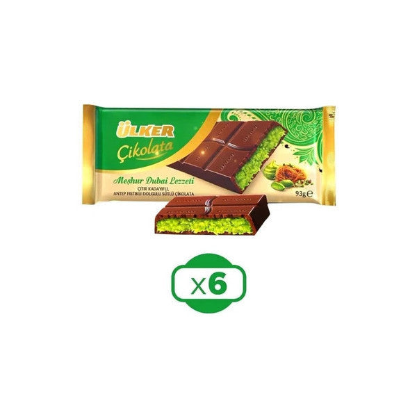 Ulker  Famous Dubai Flavor Dubai Chocolate With Kadayif 93 Gr X 6 Pieces