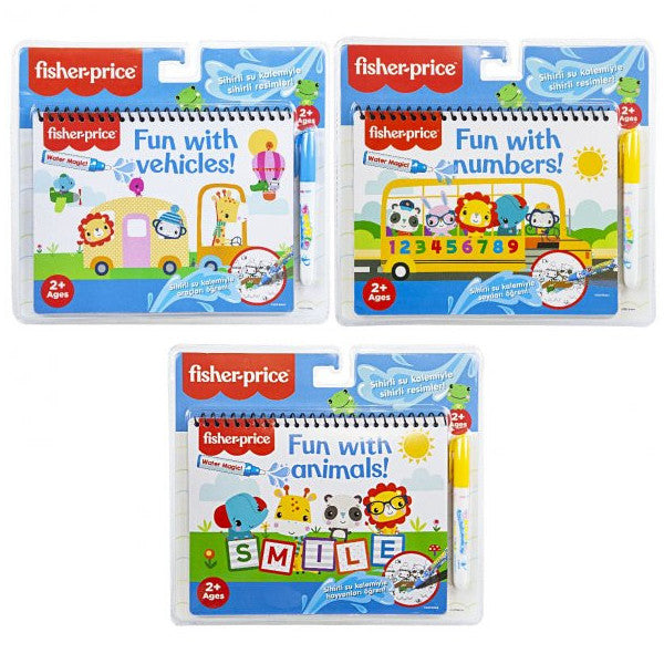 Fisher Price Set of 3 Vehicles Animals Numbers Magic Coloring Book Water Painting