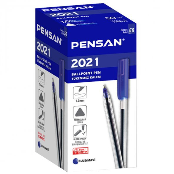 Pensan Ballpoint Pen Triangular Body Transparent Blue 50 Pcs 2021