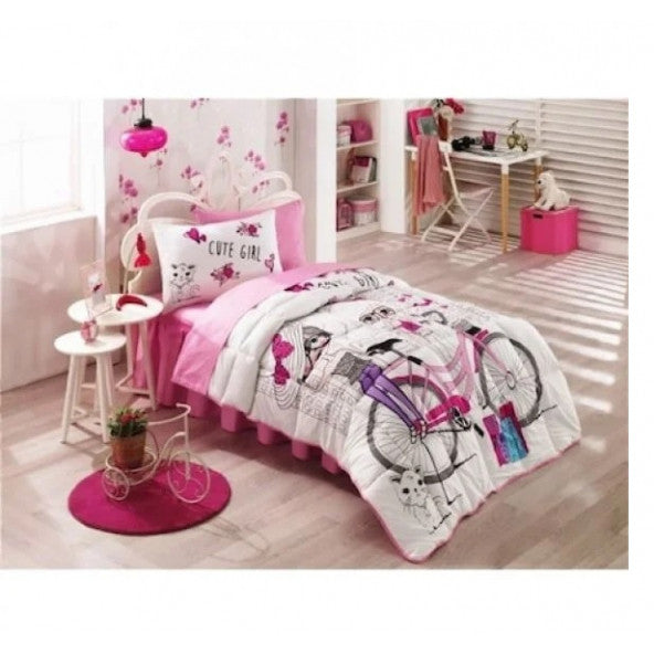 White Cute Girls Single Ranforce Duvet Cover Set