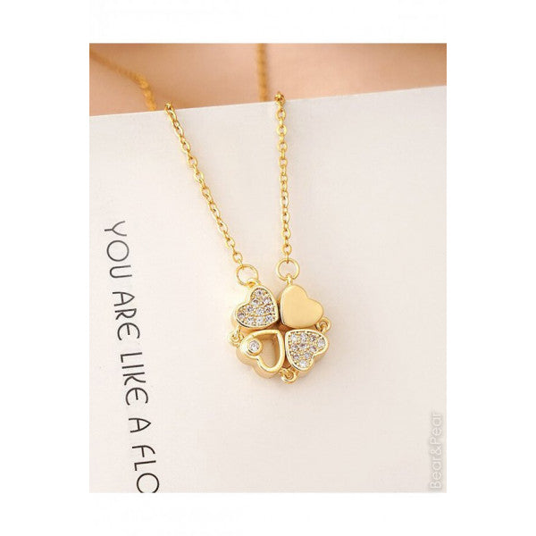 2 in 1 Magnetic Clover Heart Women's Necklace Gold