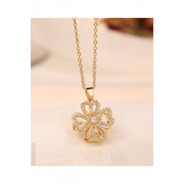 Zircon Stone 360° Rotating Necklace Stainless Steel Clover Women's Necklace