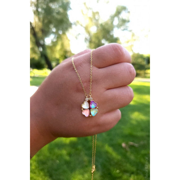 Holographic Color Clover Heart Women's Necklace