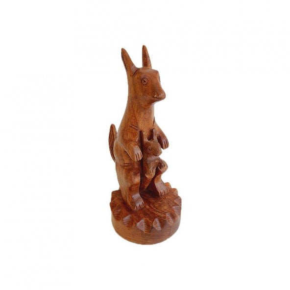 Dekoratif ahşap el oyma kanguru heykelcik 20 cm