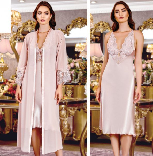 Satin Nightgown Dressing Gown Set