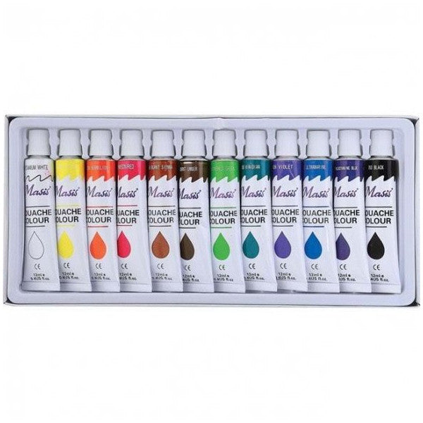 Masis Gouache Paint Tube 12 Ml 12 Colors Bg12