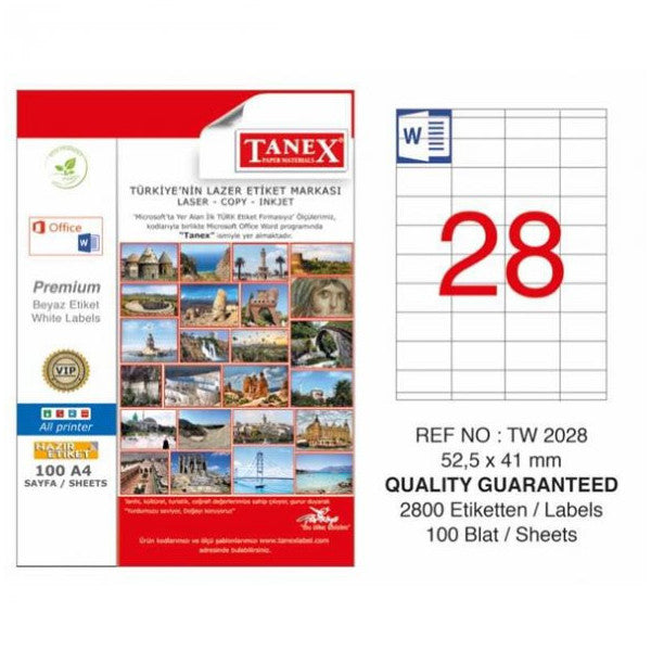 Tanex Laser Label 100 Sheets 52X41 Mm Laser-Copy-Inkjet Tw-2028