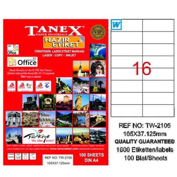 Tanex Laser Label 100 sheets 105x37 Laser-Copy-Inkjet TW-2105