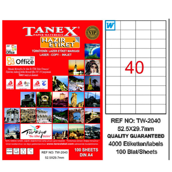 Tanex Laser Label 100 sht 52x29 MM Laser-Copy-Inkjet TW-2040