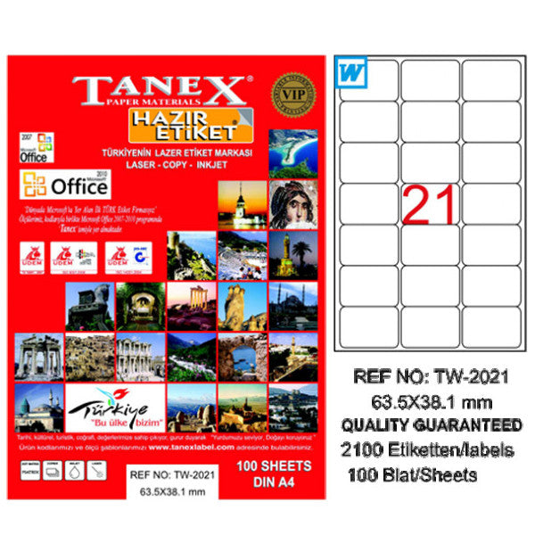 Tanex Laser Label 100 sheets 63.5x38.1 Laser-Copy-Inkjet TW-2021
