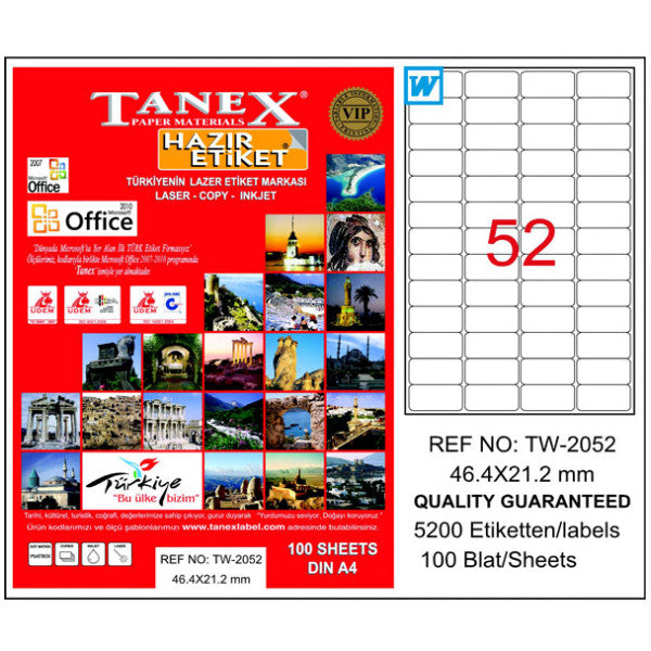 Tanex Laser Label 100 Sheets 46.4X21.2 Laser-Copy-Inkjet Tw-2052