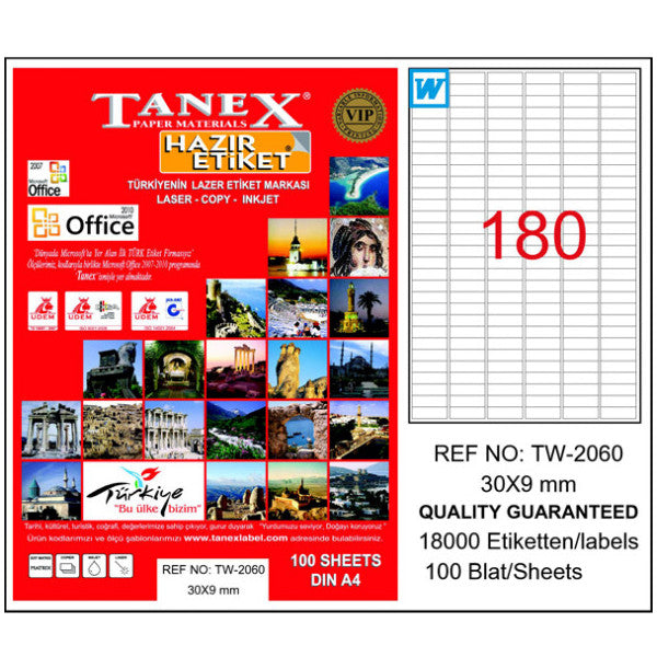 Tanex Laser Label 100 Sheets 30X9 Laser-Copy-Inkjet Tw-2060