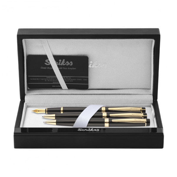 Scrikss Set Pen Fountain+Ballpoint+Versatile Black Gold 38