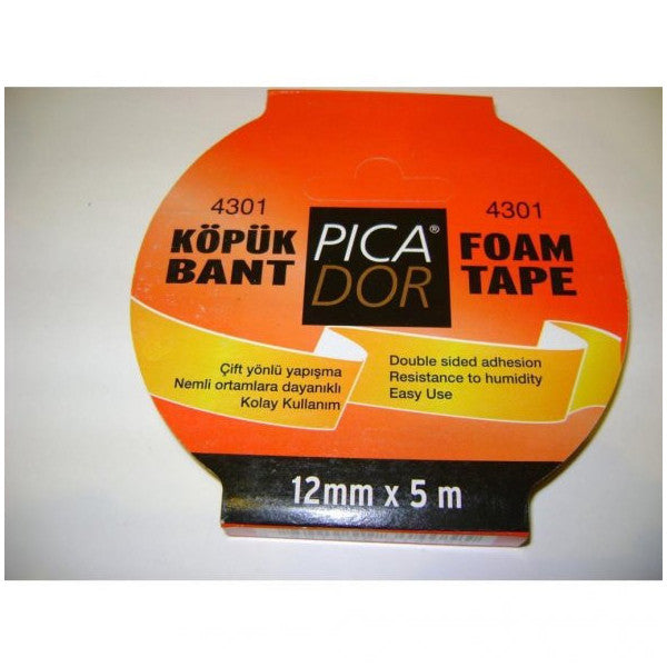 Picador Double Sided Tape Foam Roll With Hanger 12Mmx5M 4301