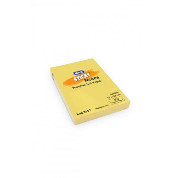 Mas Sticky Note Paper 100 Pages 76x102 Pastel Yellow 3657