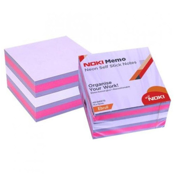Noki Sticky Note Paper Cube 450 Pages 75x75 Neon Marbled 12014-44
