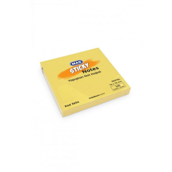 Mas Sticky Note Paper 100 Pages 76x76 Pastel Yellow 3654