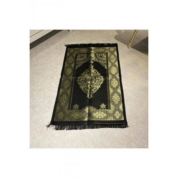 Ottoman Chenille Islamic Prayer Rug - Black