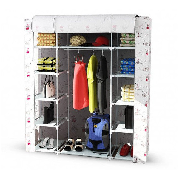 Cloth Wardrobe with Double Side Shelves and Hangers - Color Color