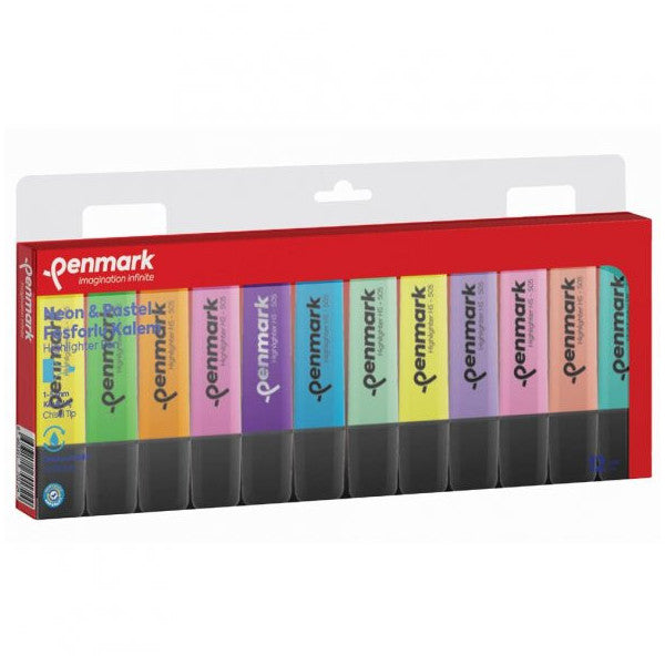 Penmark Highlighter Pen 12 Pcs Mixed Colors 6 Pastel + 6 Neon