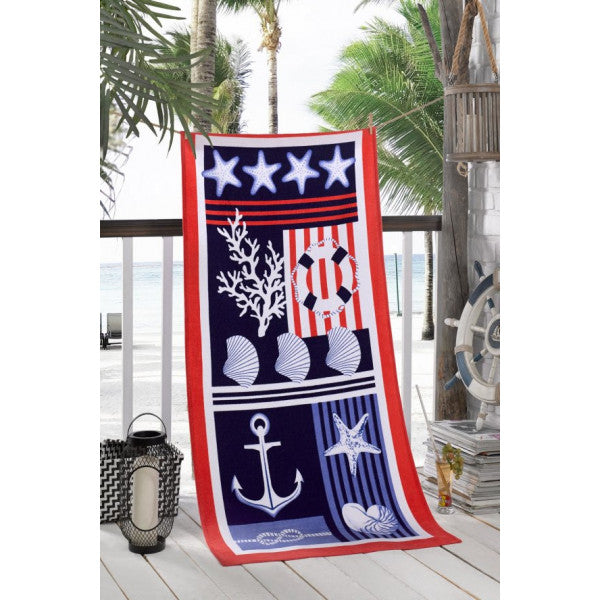 Beach Towel with White Anchor