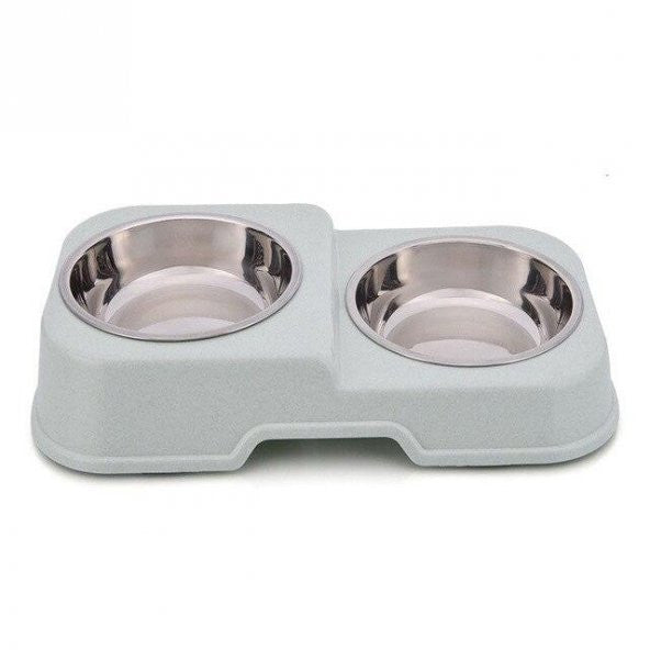 Cat Dog Food And Water Bowl With Steel Bowl Green