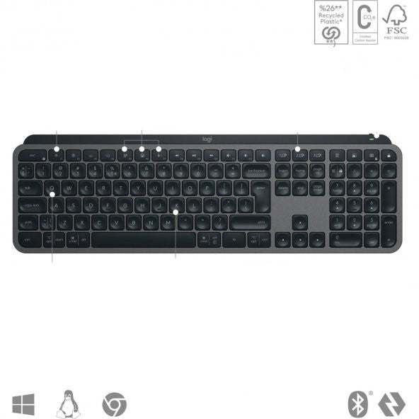 Logitech Mx Keys S Advanced Illuminated Full-Size Wireless Turkish Q Keyboard - Black