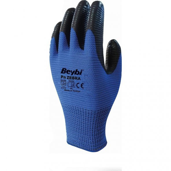 Beybi Zebra Nitrile Coated Knitted Gloves Blue Worker Gloves (12 Pairs)