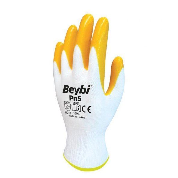 Beybi Pn5 Knitted Nitrile Yellow Worker Gloves Size 10 (15 Pairs)