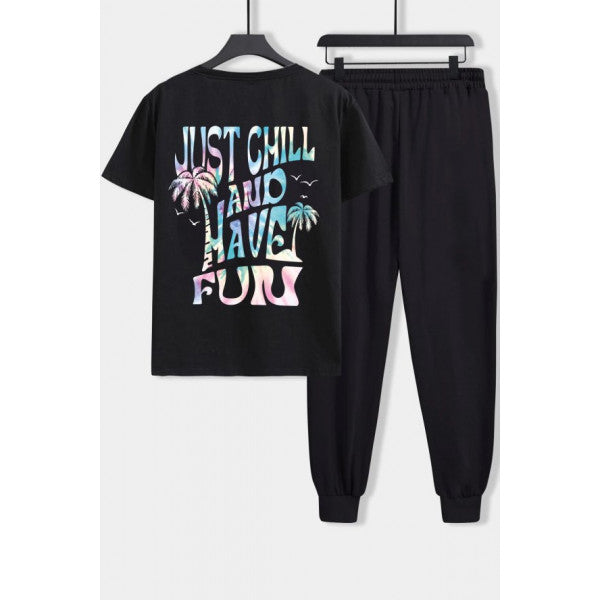 Unisex Just Chill And Have Fun Printed 2-Piece Tracksuit Set