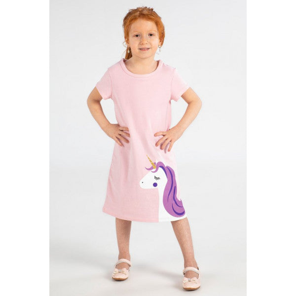 Zenokido Unicorn Pembe Kız Çocuk Elbise Zn-Ss-139