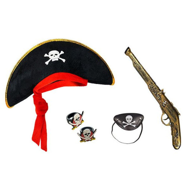 Pirate Hat + Gun + Mask + 2 Rings Costume Set For Kids (579)