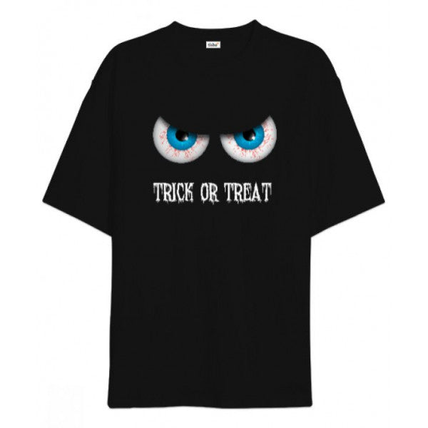 Cadılar Bayramı Eye - Hile mi Treat? Siyah büyük boy unisex tişört