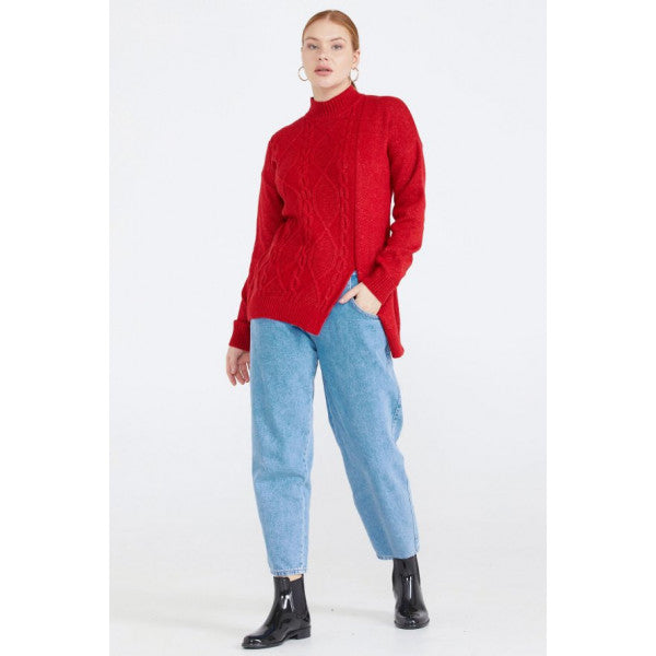 Women's Slit Knitwear Sweater - Red