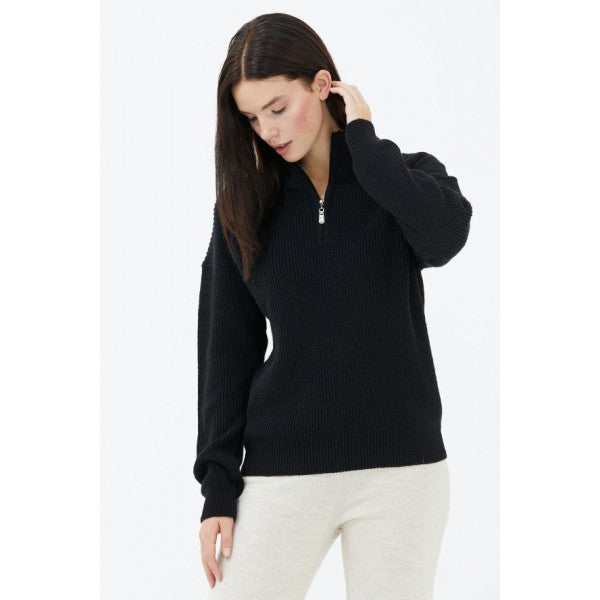 Half Turtleneck Zipper Knitwear Sweater - Black